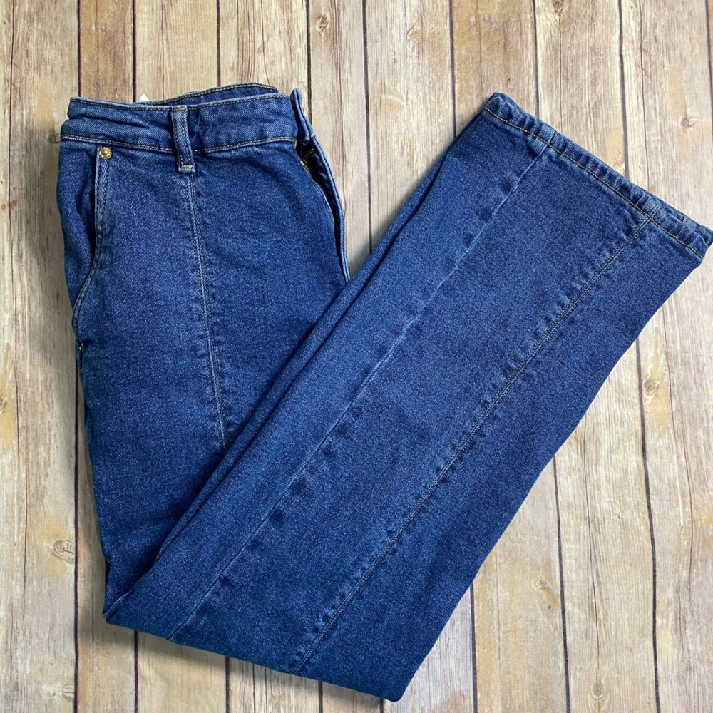 Michael Kors High Rise Dark Wash Straight Leg Seam Front Jeans Womens 12